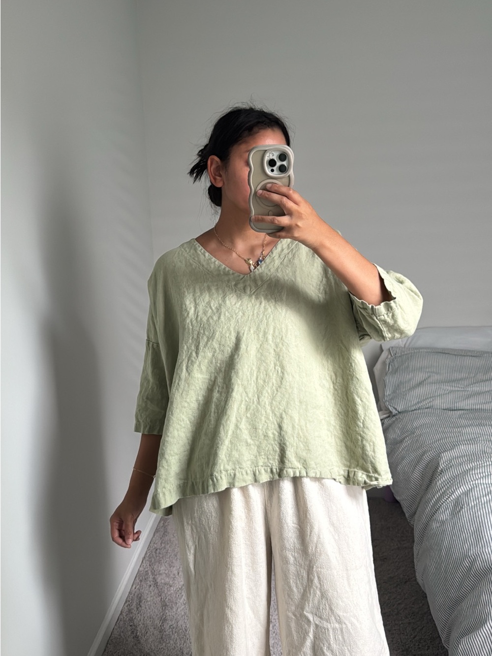 Not Perfect Linen 100% linen top in sage green